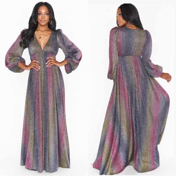 Show Me Your MuMu Dresses & Skirts - SMYM Rosaline Maxi Dress Rainbow Metallic Pleated